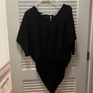 Lush black short sleeve chiffon body suit with key hole